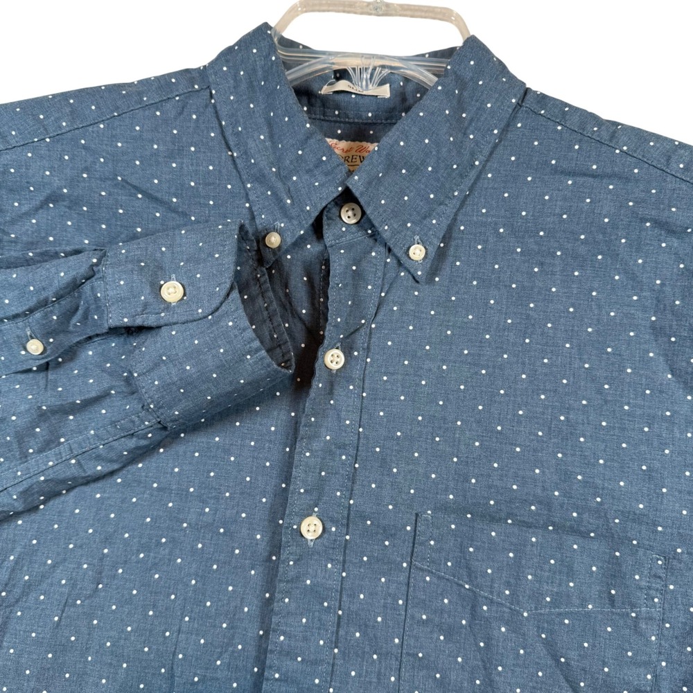 J. Crew Secret Wash Slim Fit Men's Blue White Polka Dot Button Down Shirt Medium